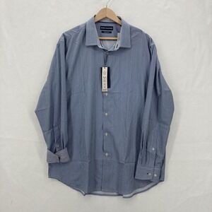 Report Collection Shirt Mens XL Navy Blue 4-Way Mini Square Dress Hyper Stretch